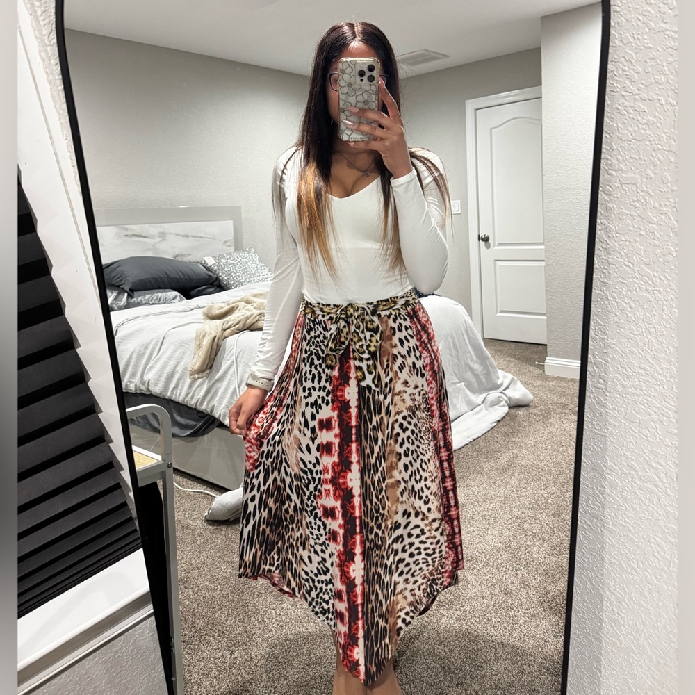 Melissa Paige Animal Print A-Line Skirt with Red Accents